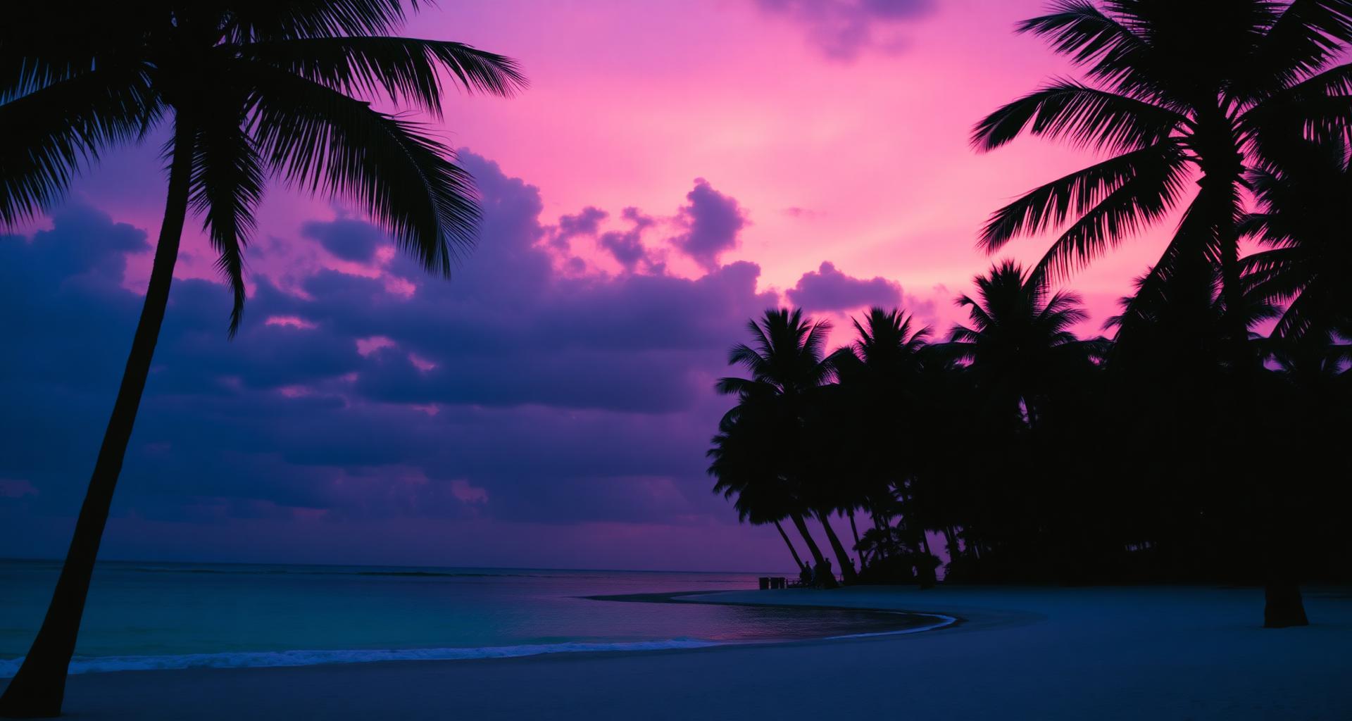 Linky AI tropical sunset backdrop with palm trees over the sea